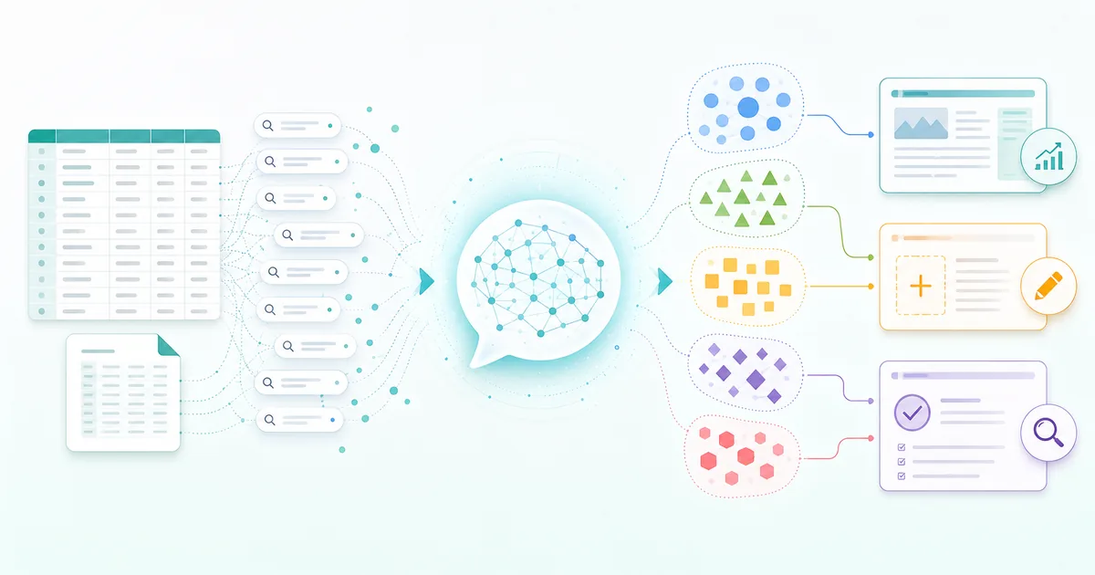Search Consoleの検索クエリをChatGPTで検索意図別に整理するイメージ