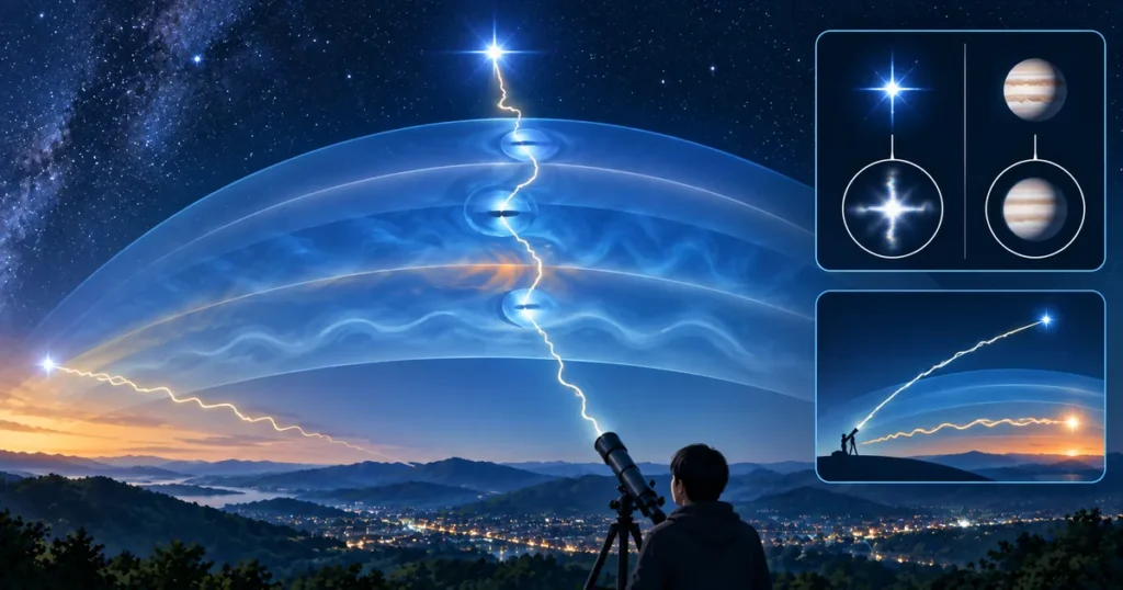 星はなぜ瞬く？｜大気のゆらぎと光の屈折でちらついて見える理由を図解